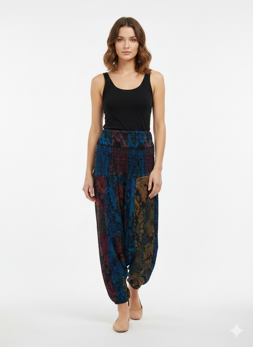 Womens Ladies Boho Lounge Wear Damask Print Winter Ali Baba Baggy Pants Free Size UP To 22 P1