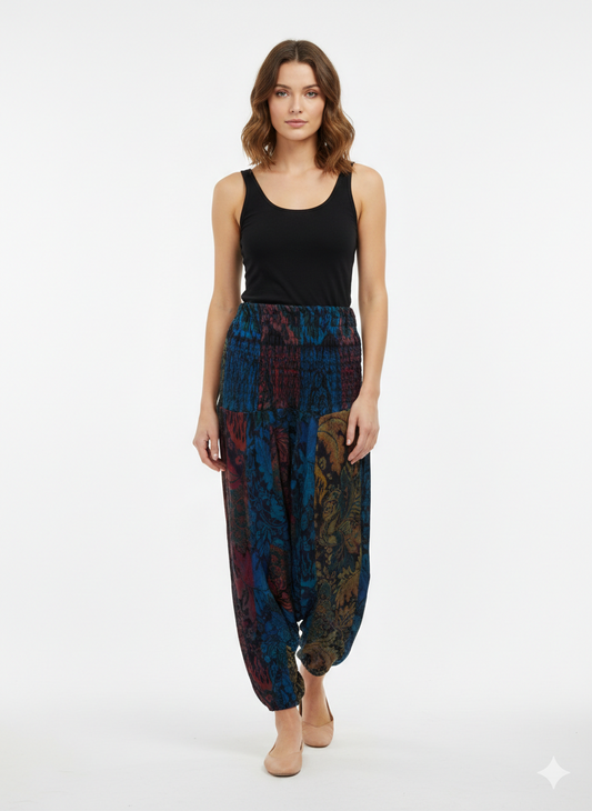 Womens Ladies Boho Lounge Wear Damask Print Winter Ali Baba Baggy Pants Free Size UP To 22 P1