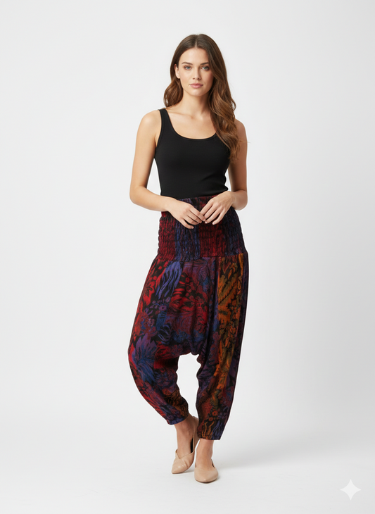 Womens Ladies Boho Lounge Wear Damask Print Winter Ali Baba Baggy Pants Free Size UP To 22 P3