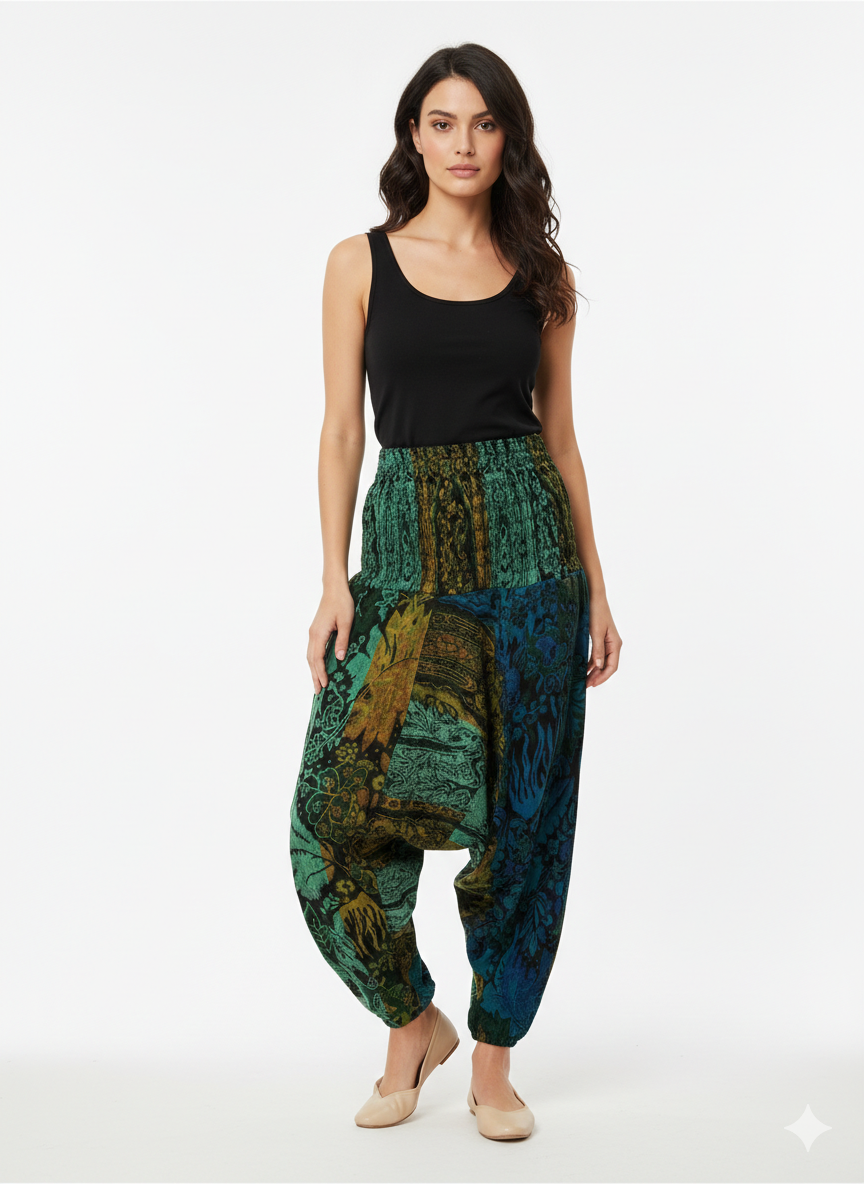 Womens Ladies Boho Lounge Wear Damask Print Winter Ali Baba Baggy Pants Free Size UP To 22 P4