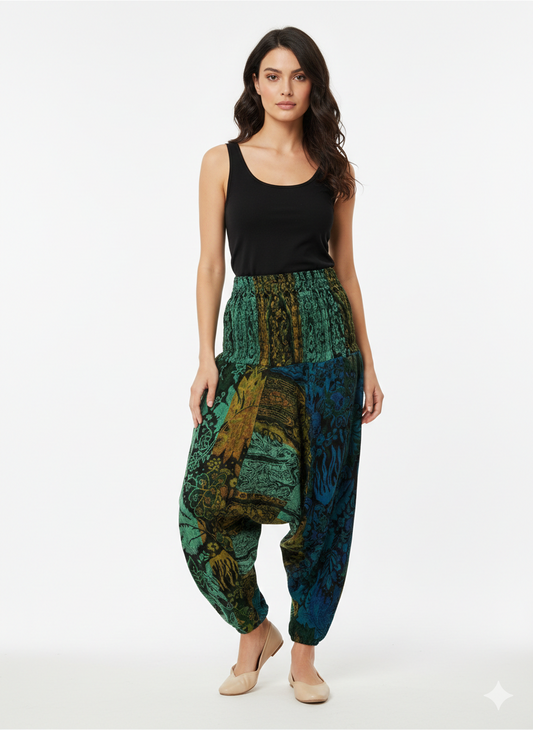 Womens Ladies Boho Lounge Wear Damask Print Winter Ali Baba Baggy Pants Free Size UP To 22 P4