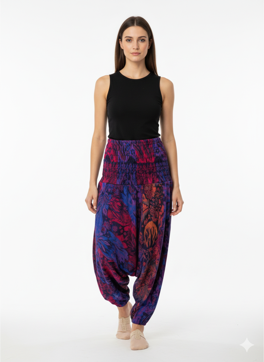 Womens Ladies Boho Lounge Wear Damask Print Winter Ali Baba Baggy Pants Free Size UP To 22 P5