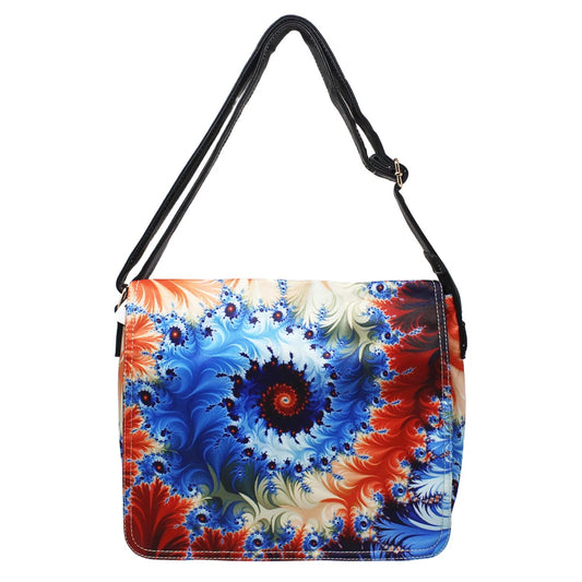 WOMEN'S BLACK ABSTRACT ART VEGAN LEATHER CROSS BODY BAG