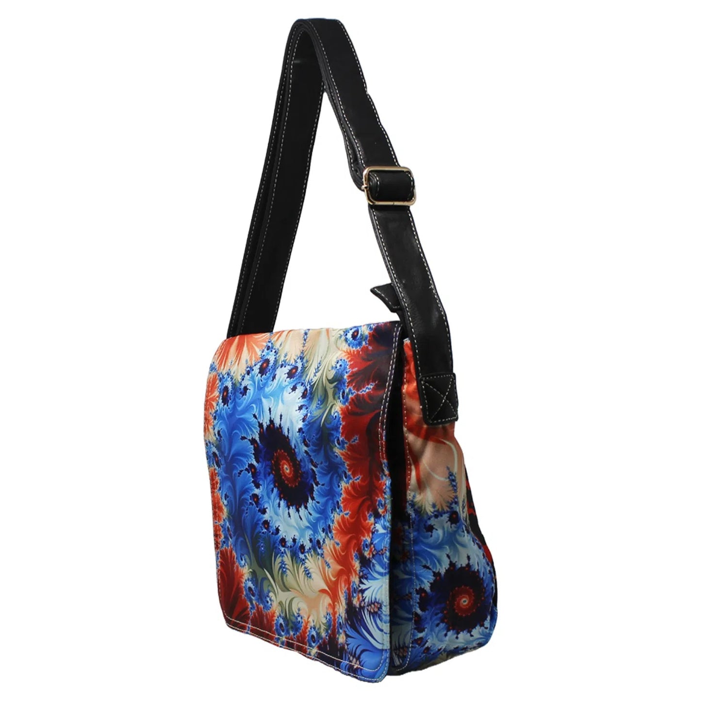 WOMEN'S BLACK ABSTRACT ART VEGAN LEATHER CROSS BODY BAG