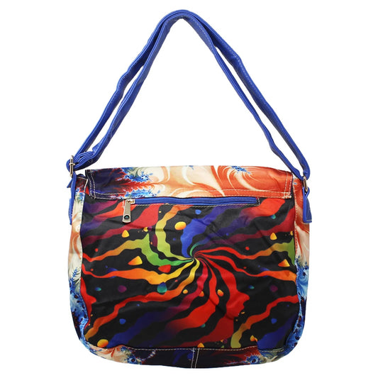 WOMEN'S BLUE ABSTRACT ART VEGAN LEATHER CROSS BODY BAG