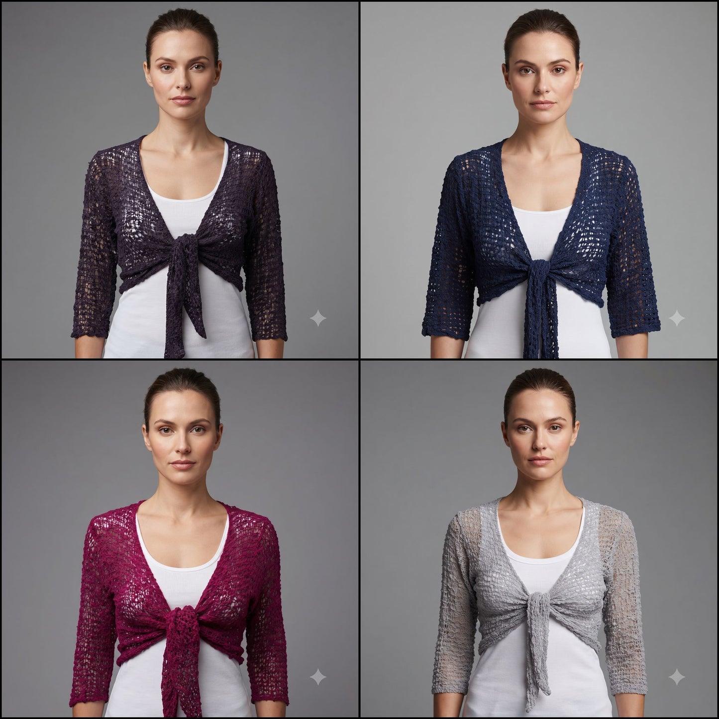 Womens Crochet Shrug front knot Chic lettuce hem Mesh Cardigan Free Size 8-20