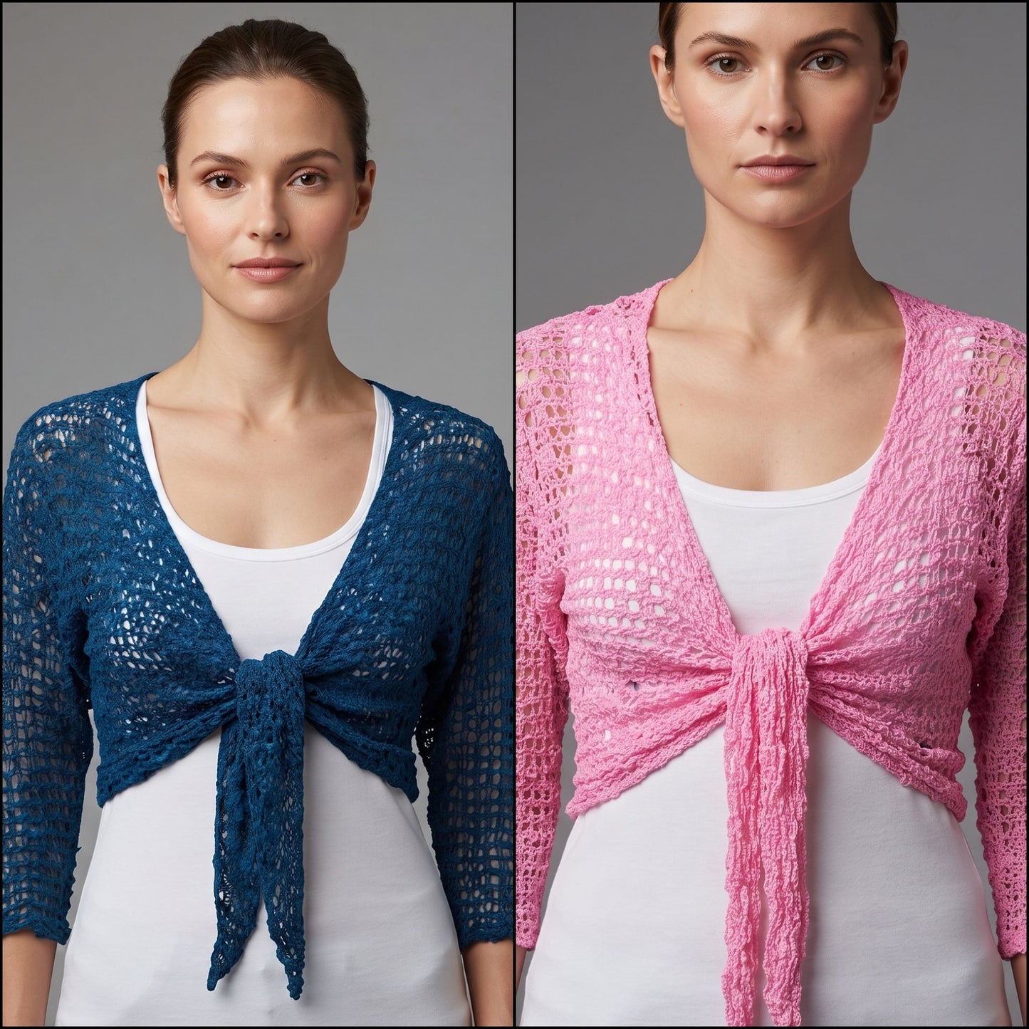 Womens Crochet Shrug front knot Chic lettuce hem Mesh Cardigan Free Size 8-20