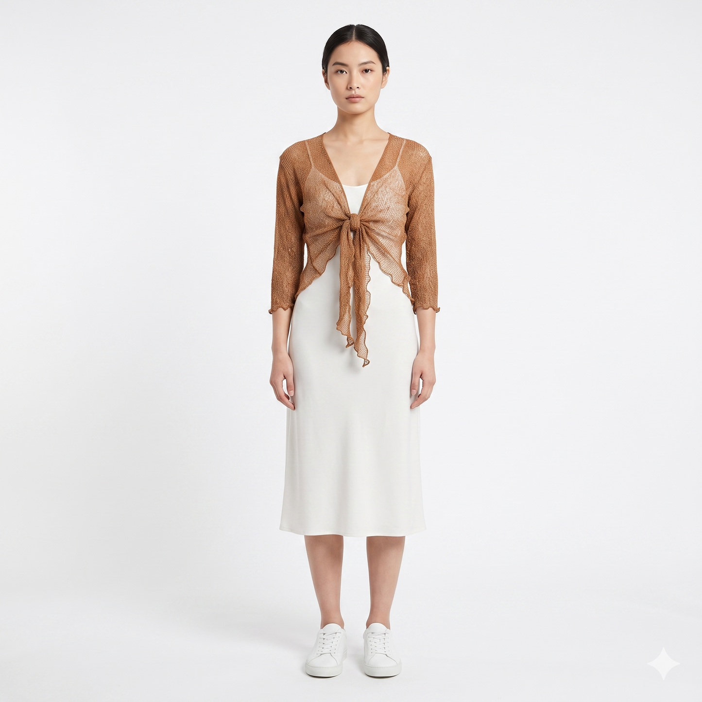 Woman's Boho Knit Shrug Crochet Cardigan Front-Tie One Size Cover-Up