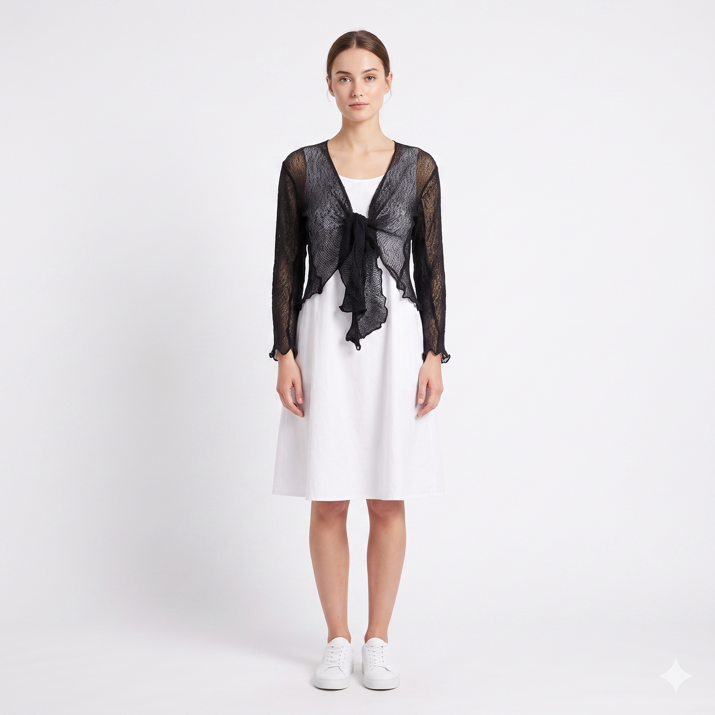 Woman's Boho Knit Shrug Crochet Cardigan Front-Tie One Size Cover-Up