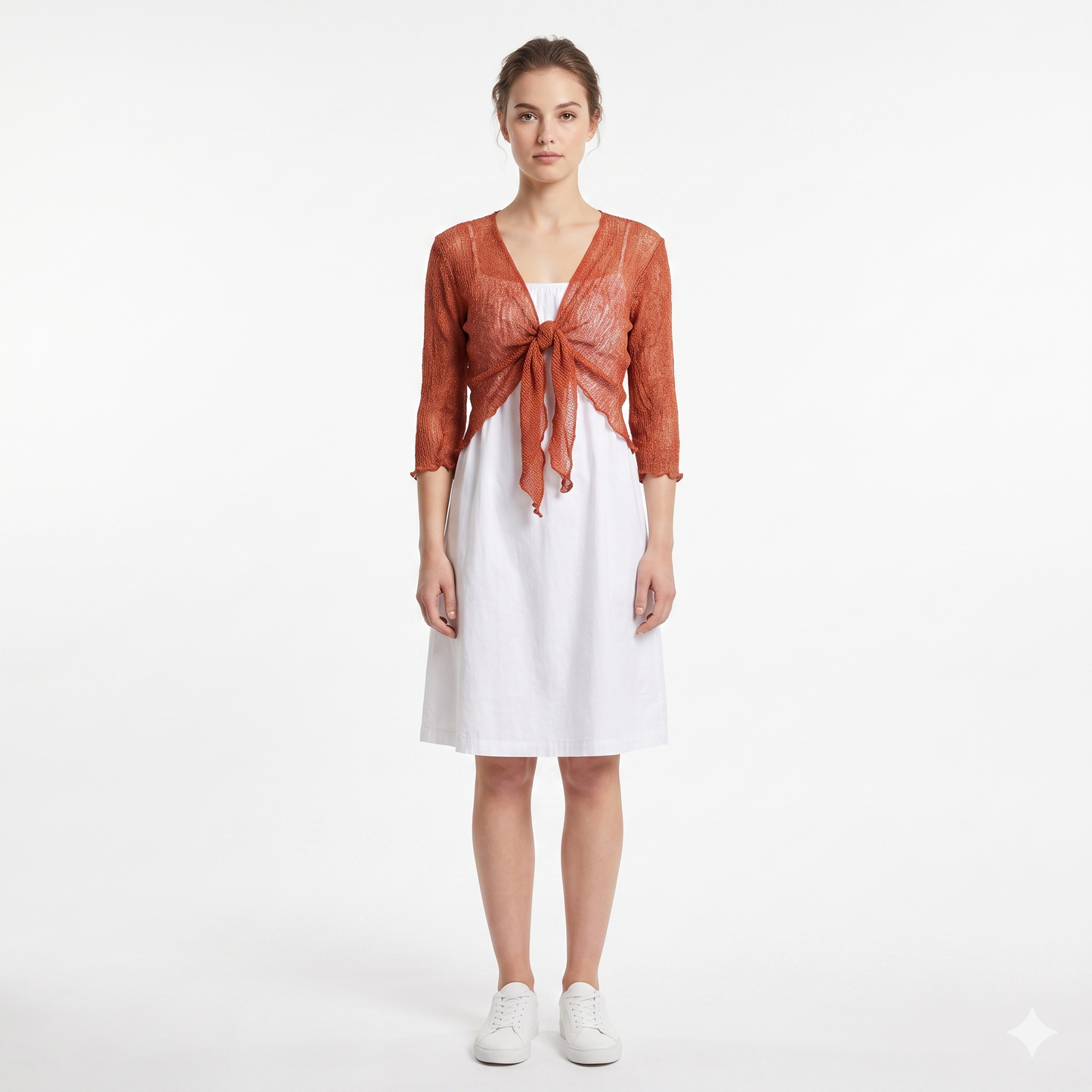 Woman's Boho Knit Shrug Crochet Cardigan Front-Tie One Size Cover-Up