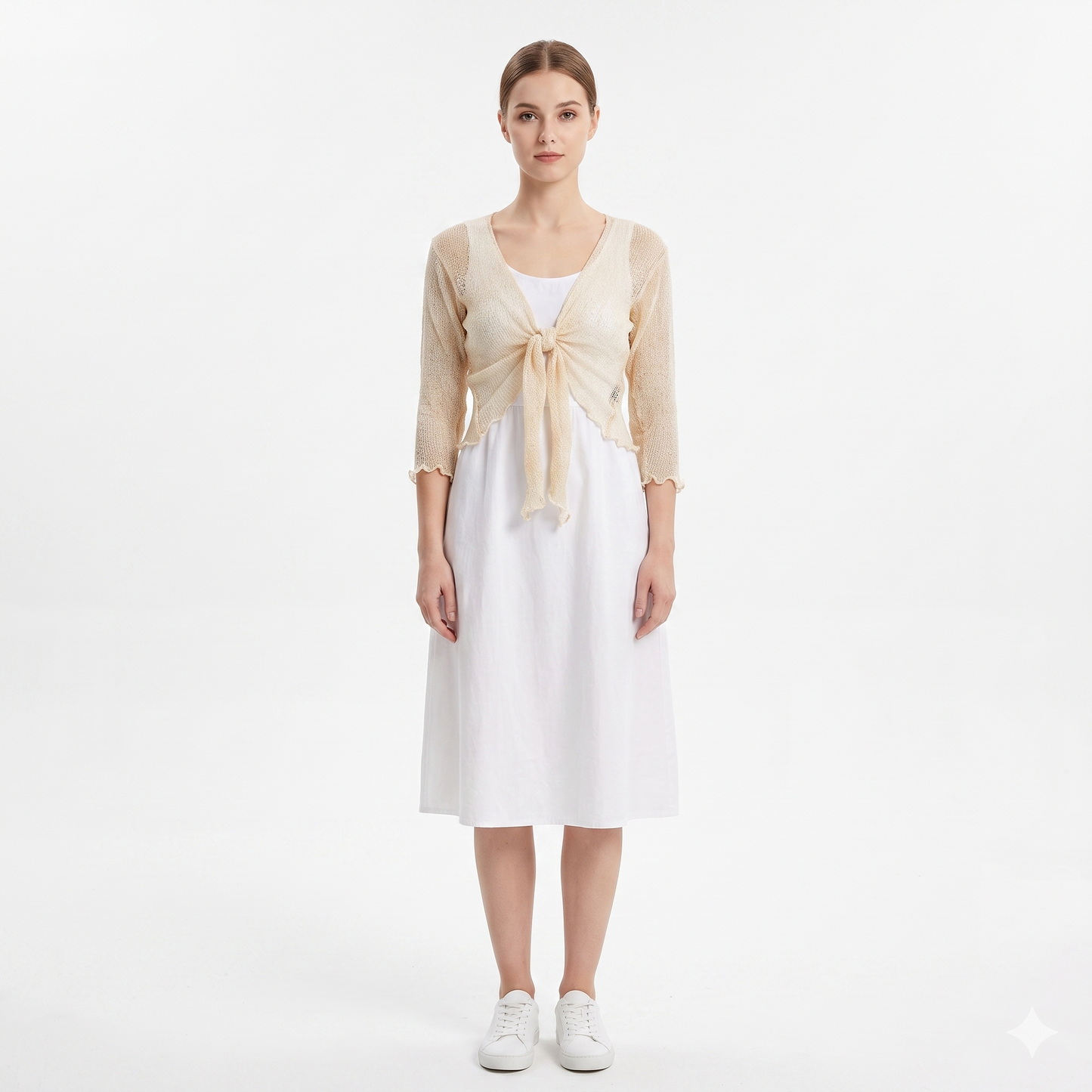 Woman's Boho Knit Shrug Crochet Cardigan Front-Tie One Size Cover-Up