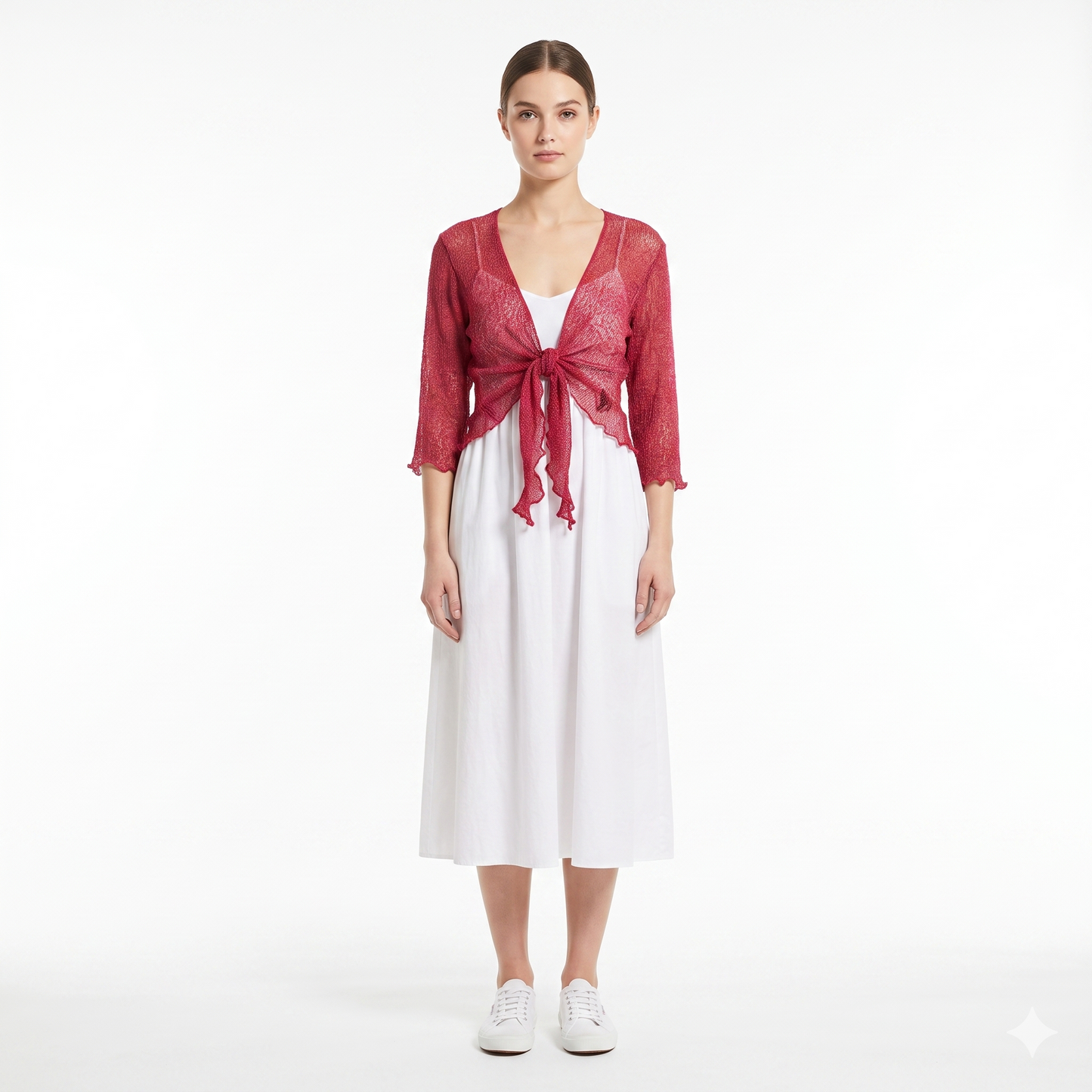 Woman's Boho Knit Shrug Crochet Cardigan Front-Tie One Size Cover-Up