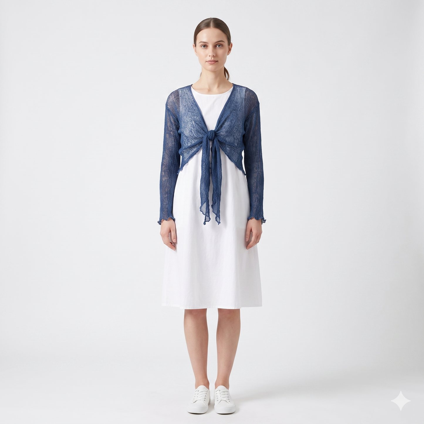 Woman's Boho Knit Shrug Crochet Cardigan Front-Tie One Size Cover-Up