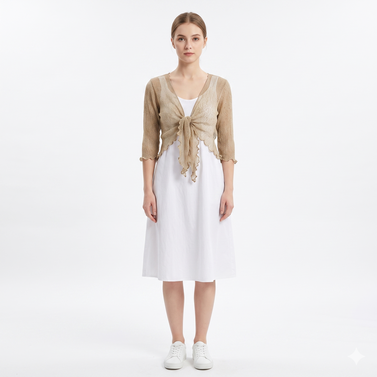Woman's Boho Knit Shrug Crochet Cardigan Front-Tie One Size Cover-Up
