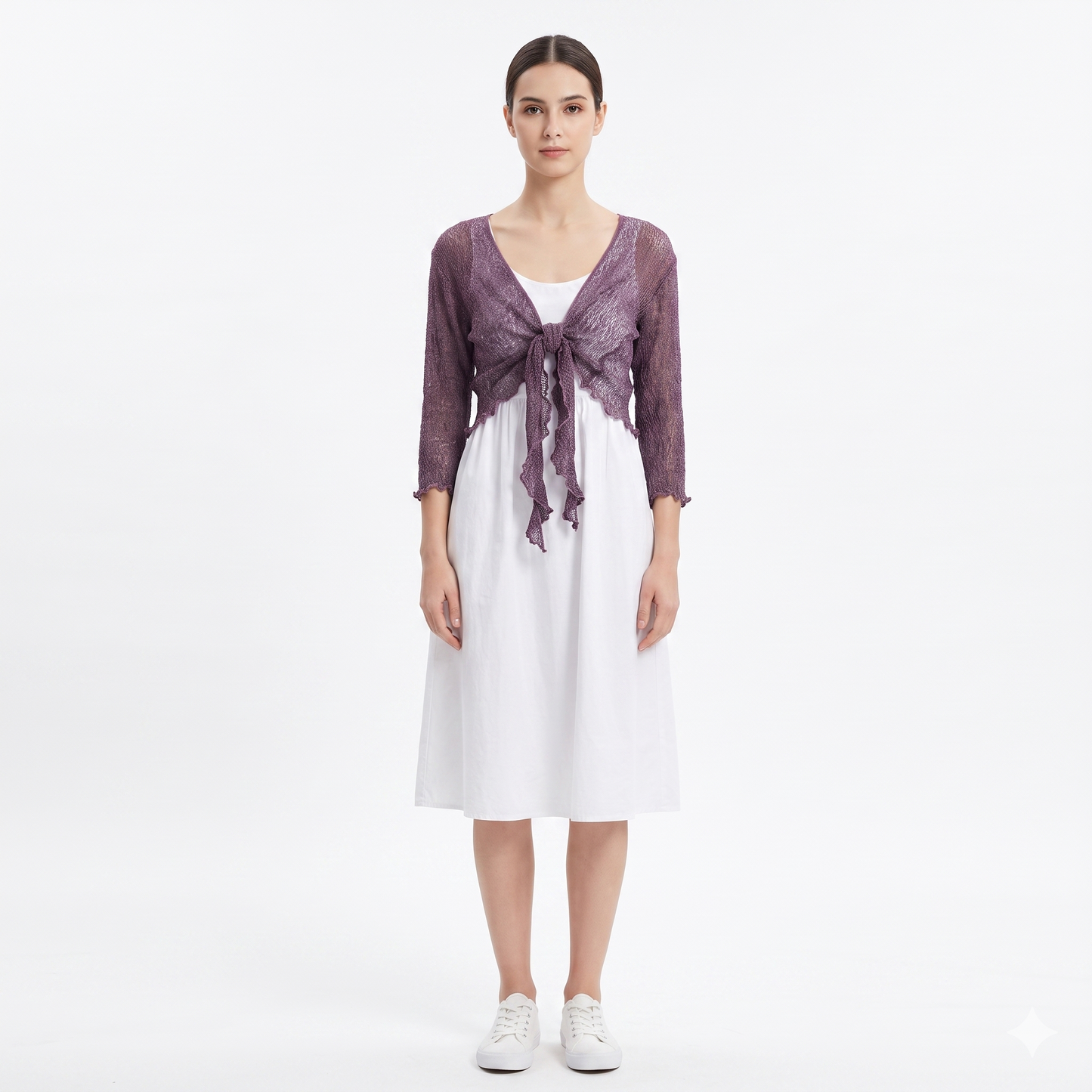 Woman's Boho Knit Shrug Crochet Cardigan Front-Tie One Size Cover-Up