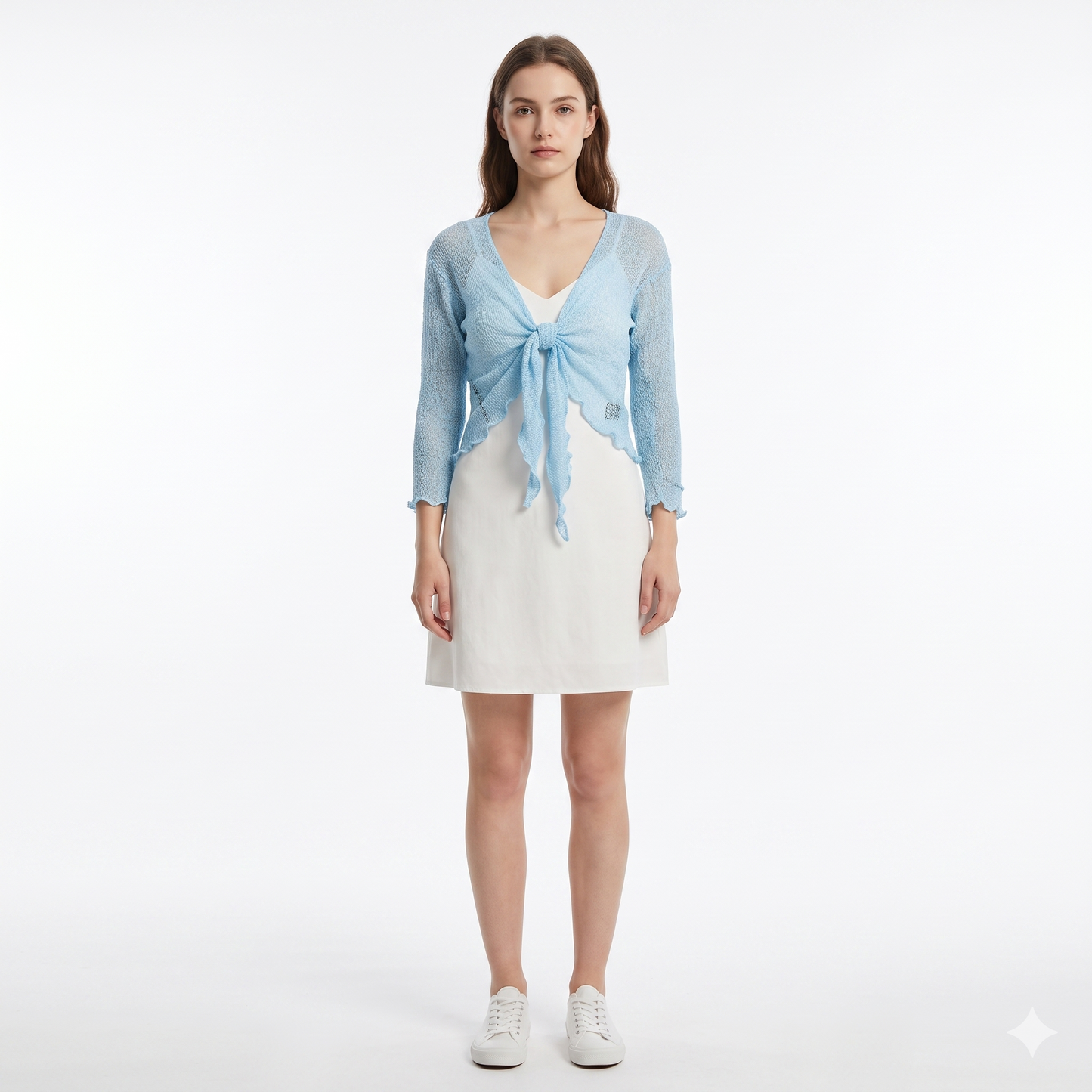Woman's Boho Knit Shrug Crochet Cardigan Front-Tie One Size Cover-Up