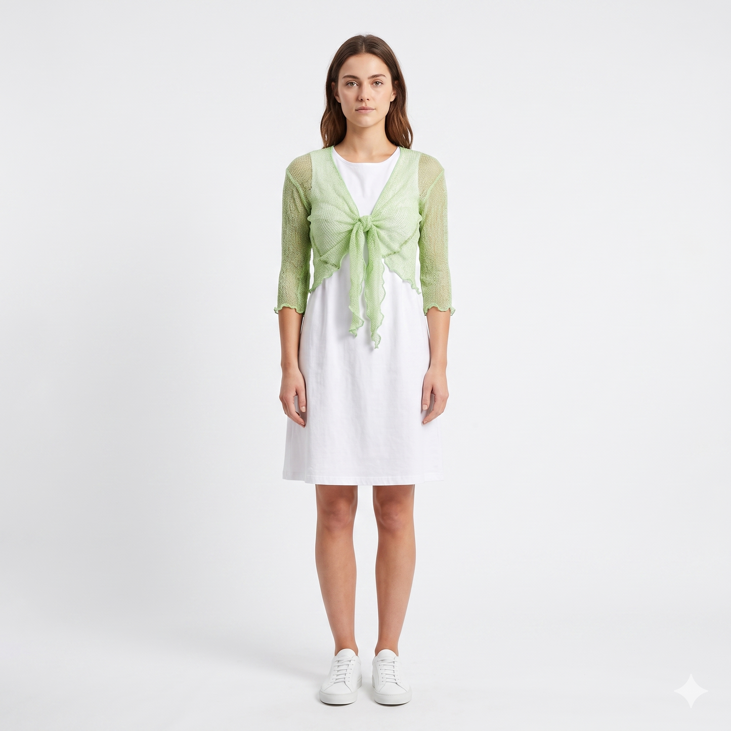 Woman's Boho Knit Shrug Crochet Cardigan Front-Tie One Size Cover-Up