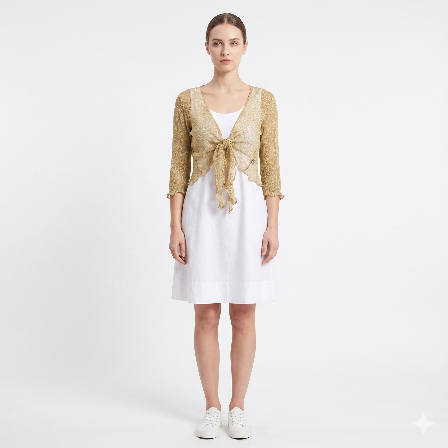 Woman's Boho Knit Shrug Crochet Cardigan Front-Tie One Size Cover-Up