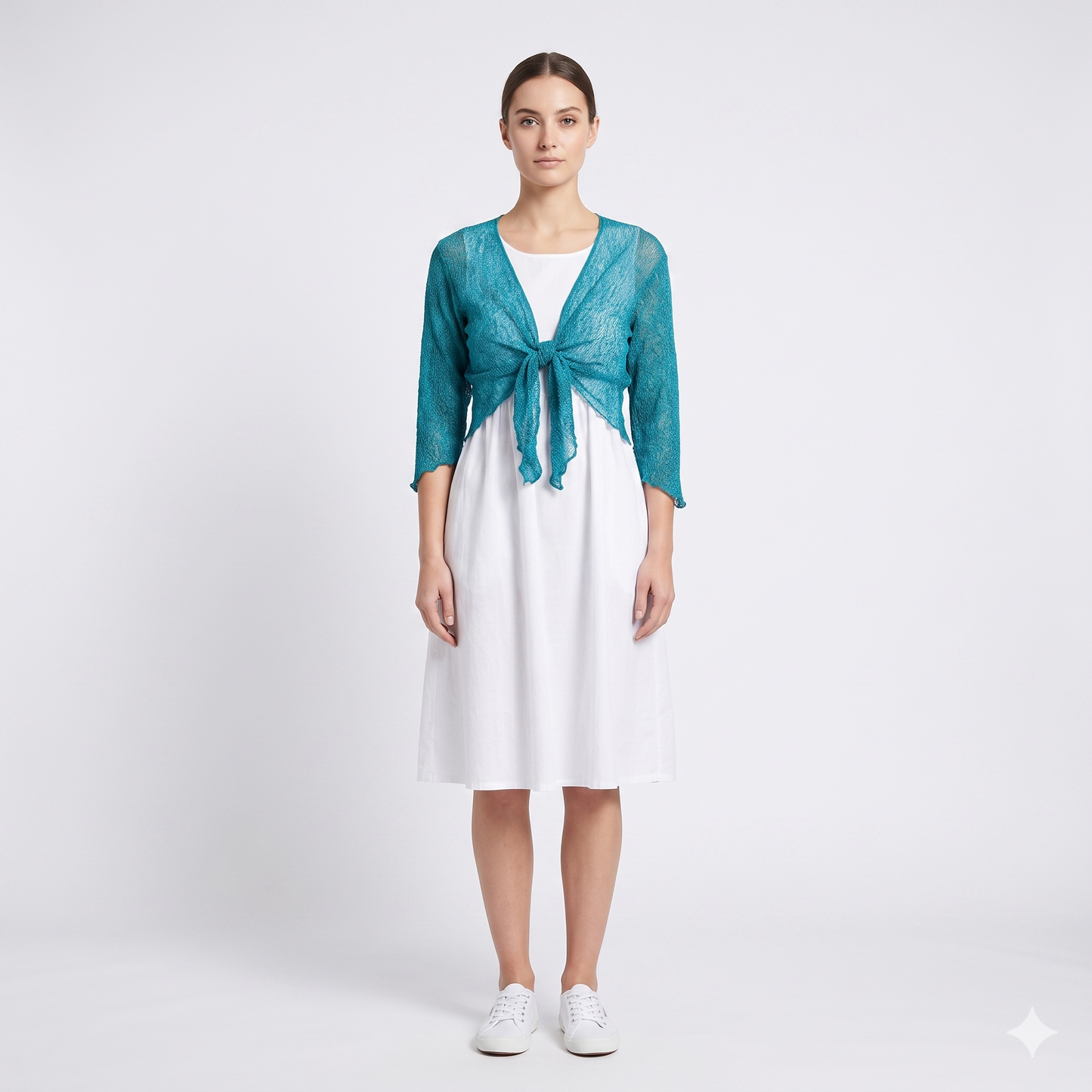 Woman's Boho Knit Shrug Crochet Cardigan Front-Tie One Size Cover-Up