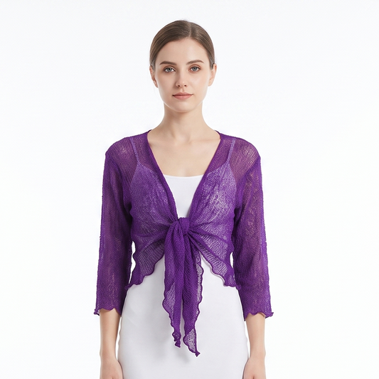 Women's Boho Knit Shrug Chic Crochet style Cardigan one-size Up To 20- Light Purple