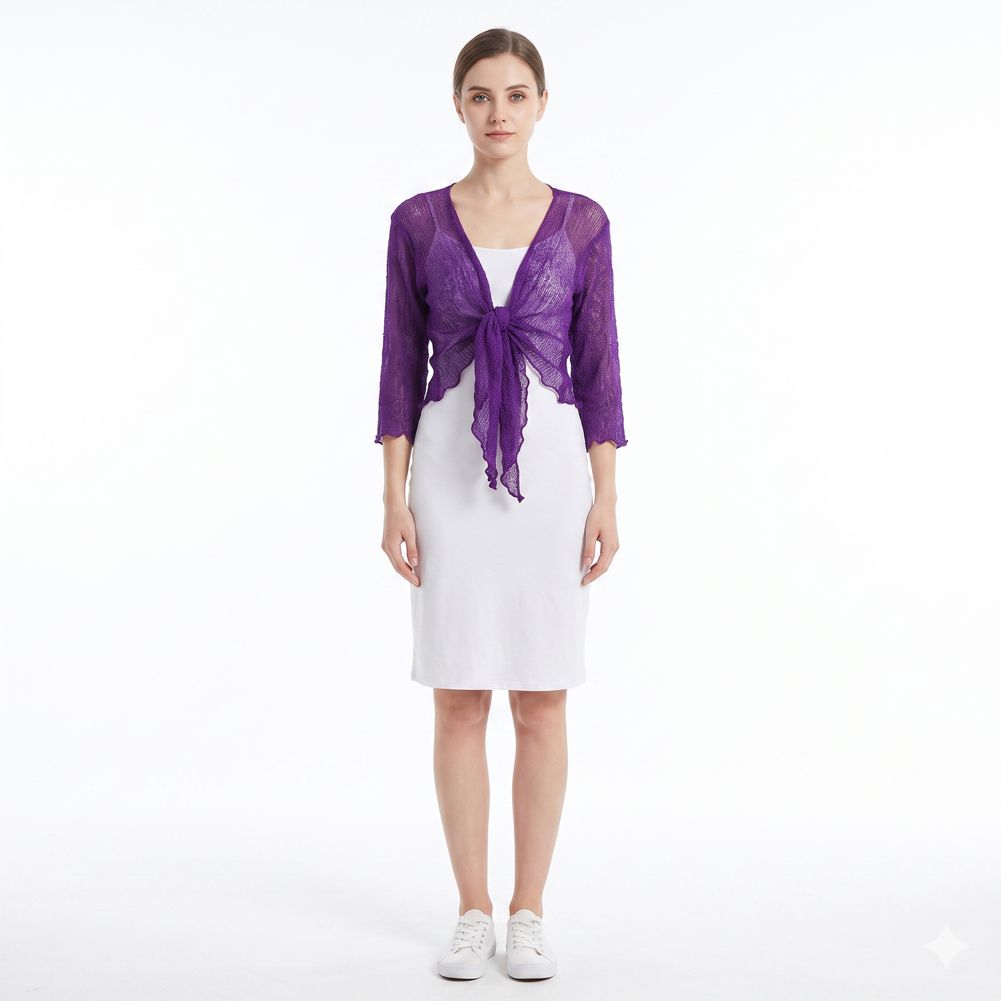 Woman's Boho Knit Shrug Crochet Cardigan Front-Tie One Size Cover-Up
