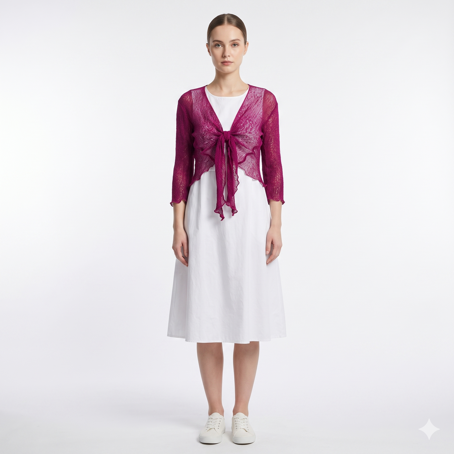 Woman's Boho Knit Shrug Crochet Cardigan Front-Tie One Size Cover-Up