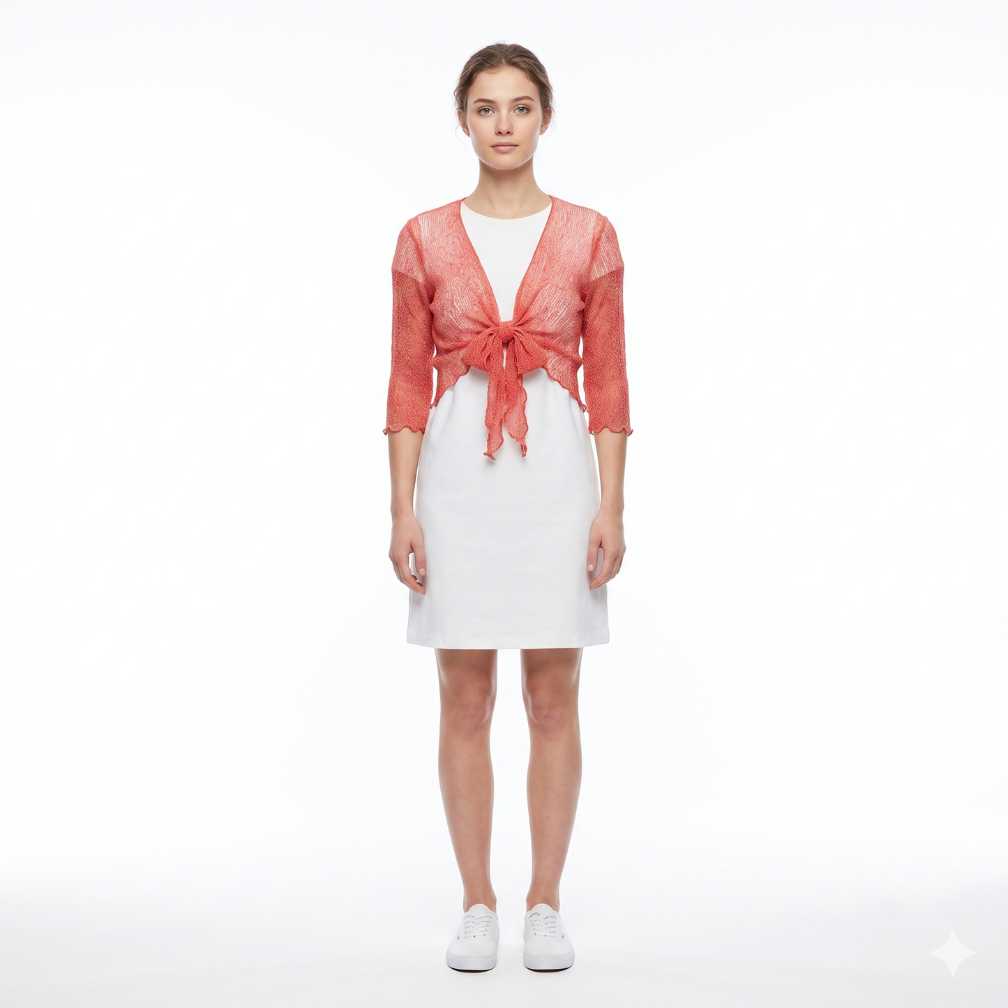 Woman's Boho Knit Shrug Crochet Cardigan Front-Tie One Size Cover-Up