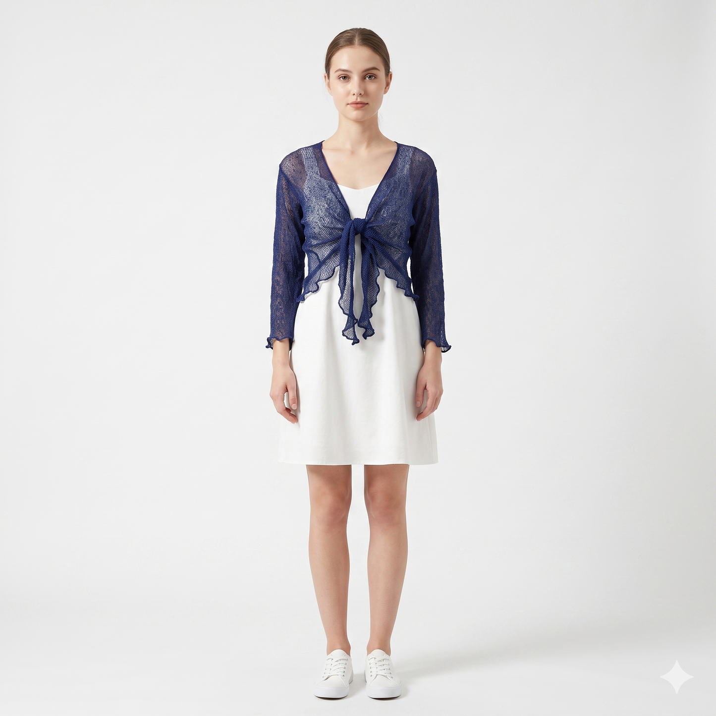 Woman's Boho Knit Shrug Crochet Cardigan Front-Tie One Size Cover-Up