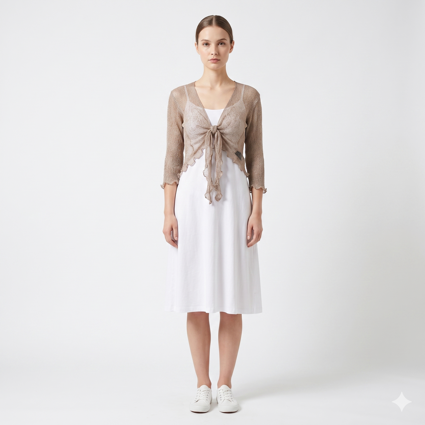 Woman's Boho Knit Shrug Crochet Cardigan Front-Tie One Size Cover-Up
