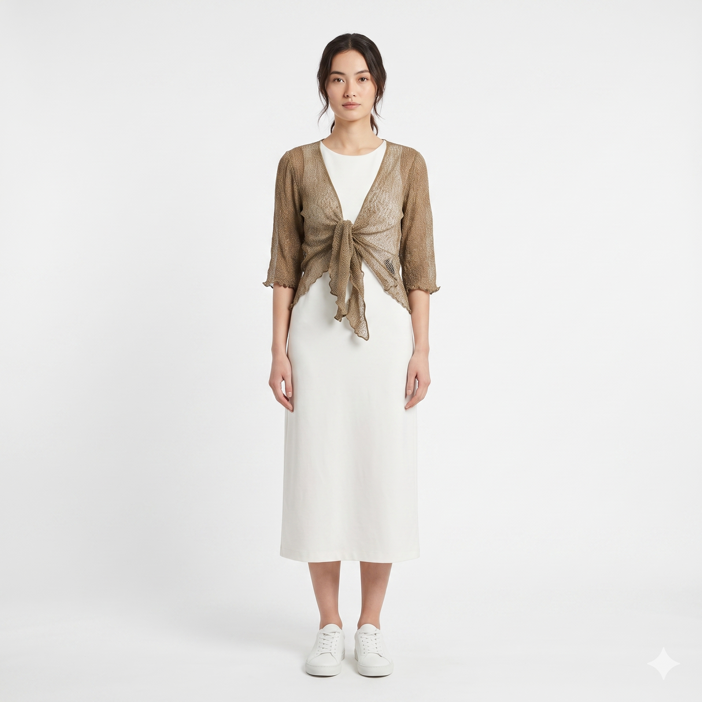 Woman's Boho Knit Shrug Crochet Cardigan Front-Tie One Size Cover-Up
