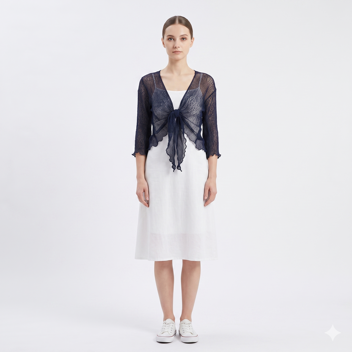 Woman's Boho Knit Shrug Crochet Cardigan Front-Tie One Size Cover-Up