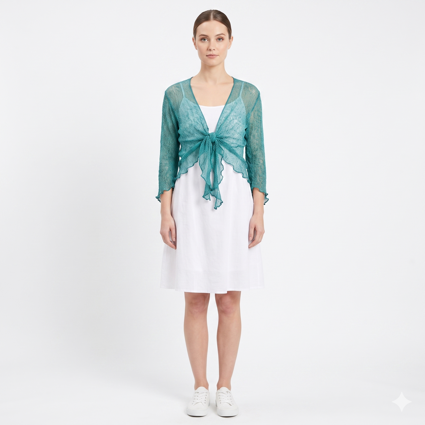 Woman's Boho Knit Shrug Crochet Cardigan Front-Tie One Size Cover-Up