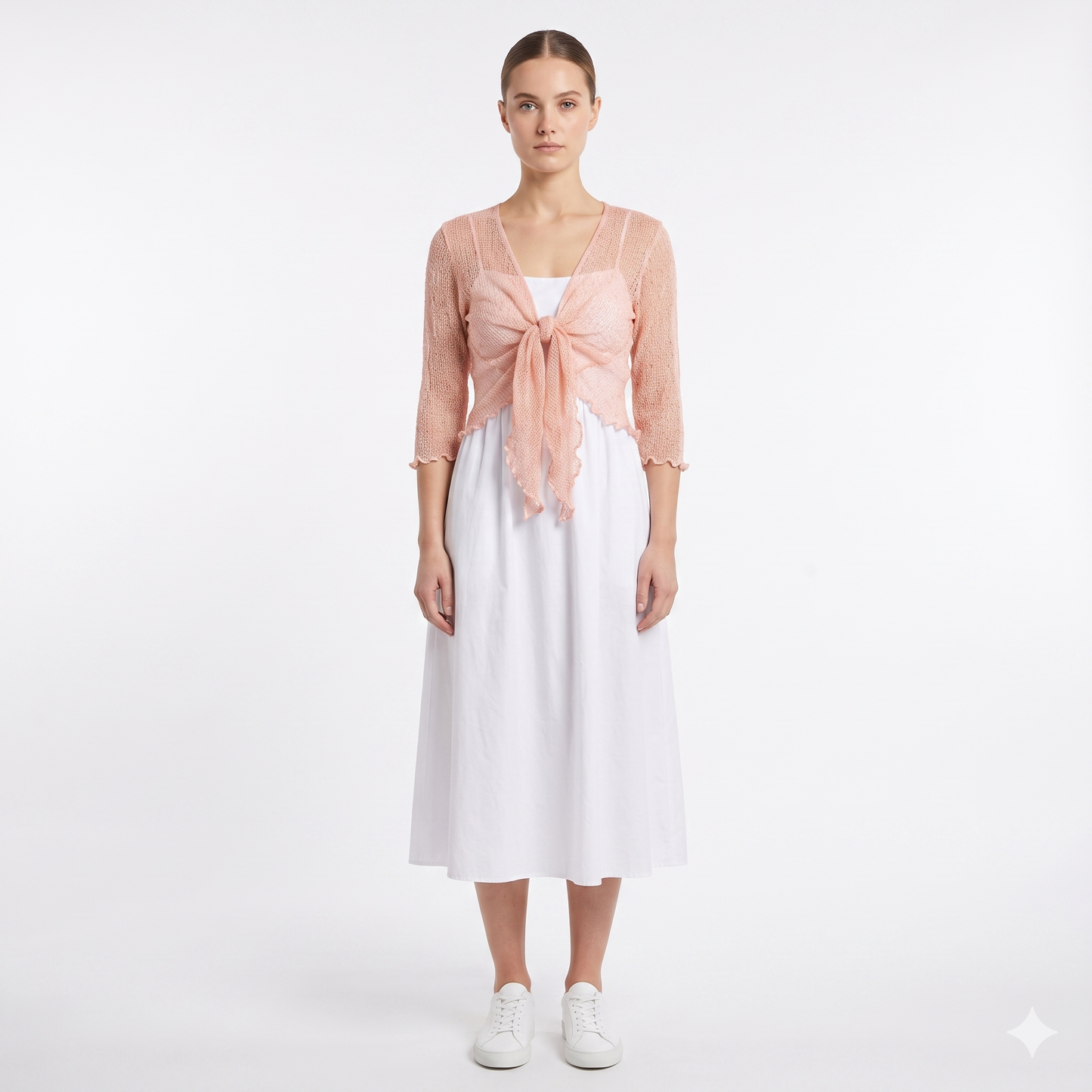 Woman's Boho Knit Shrug Crochet Cardigan Front-Tie One Size Cover-Up