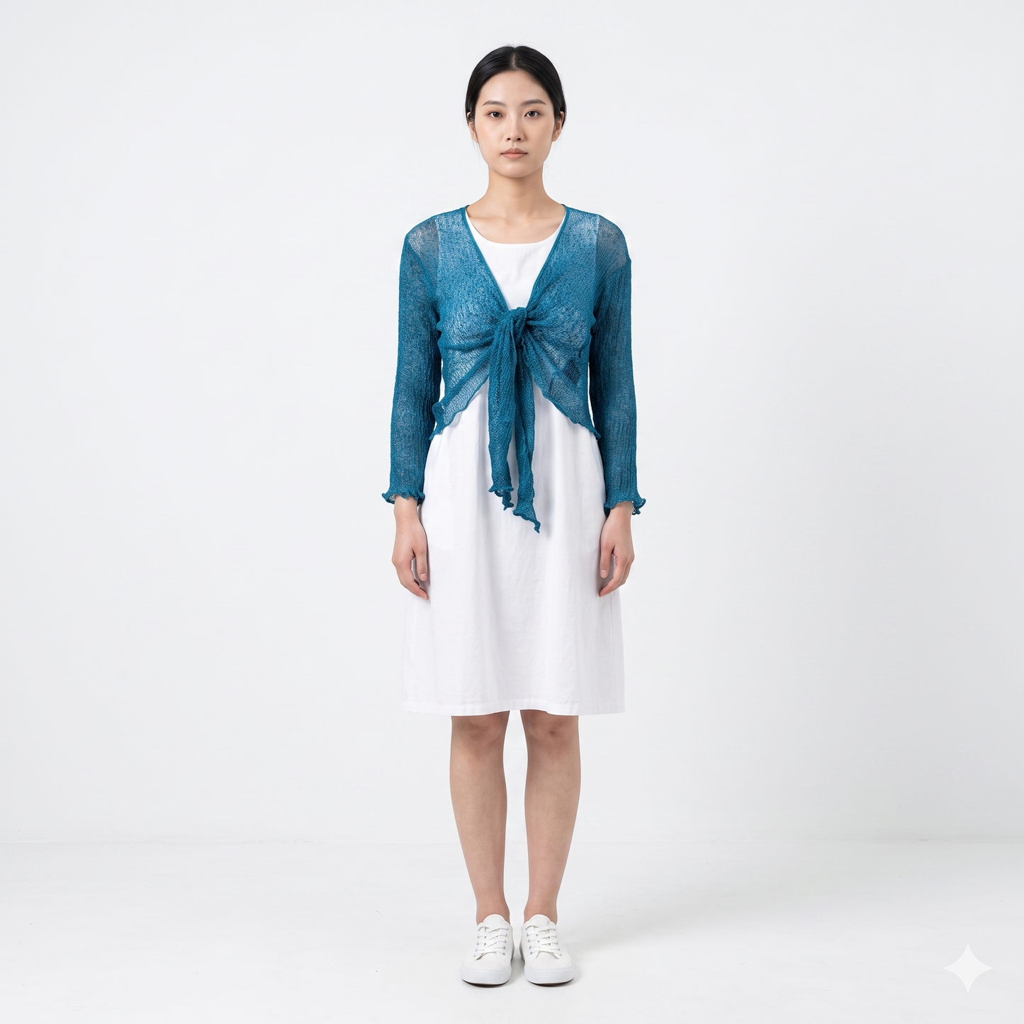 Woman's Boho Knit Shrug Crochet Cardigan Front-Tie One Size Cover-Up