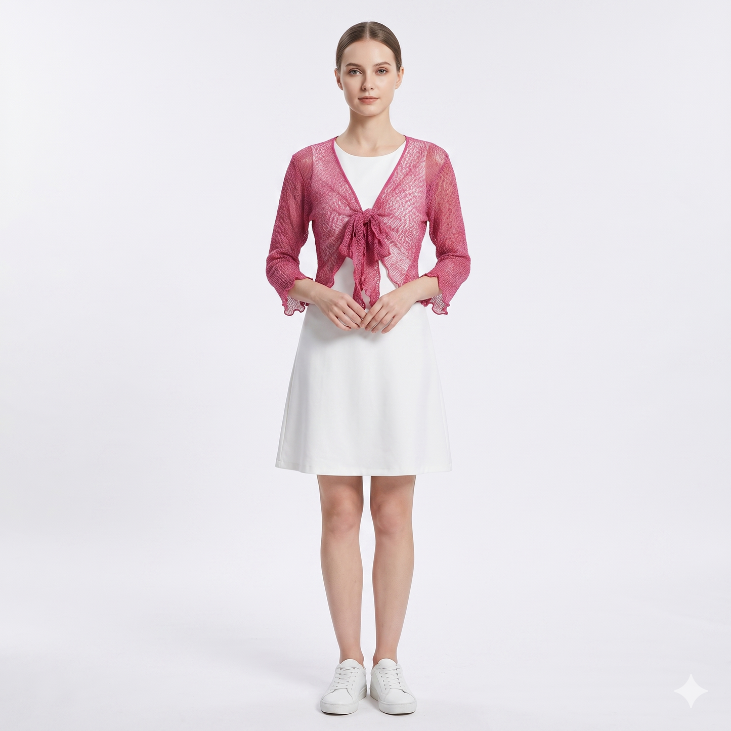 Woman's Boho Knit Shrug Crochet Cardigan Front-Tie One Size Cover-Up