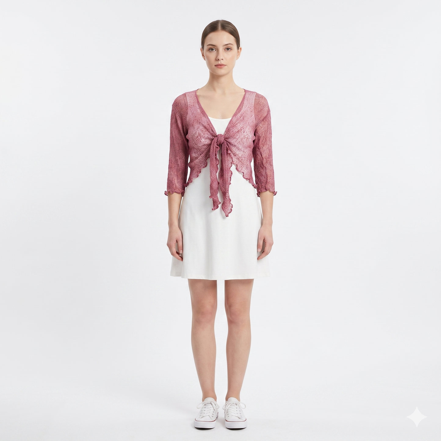 Woman's Boho Knit Shrug Crochet Cardigan Front-Tie One Size Cover-Up