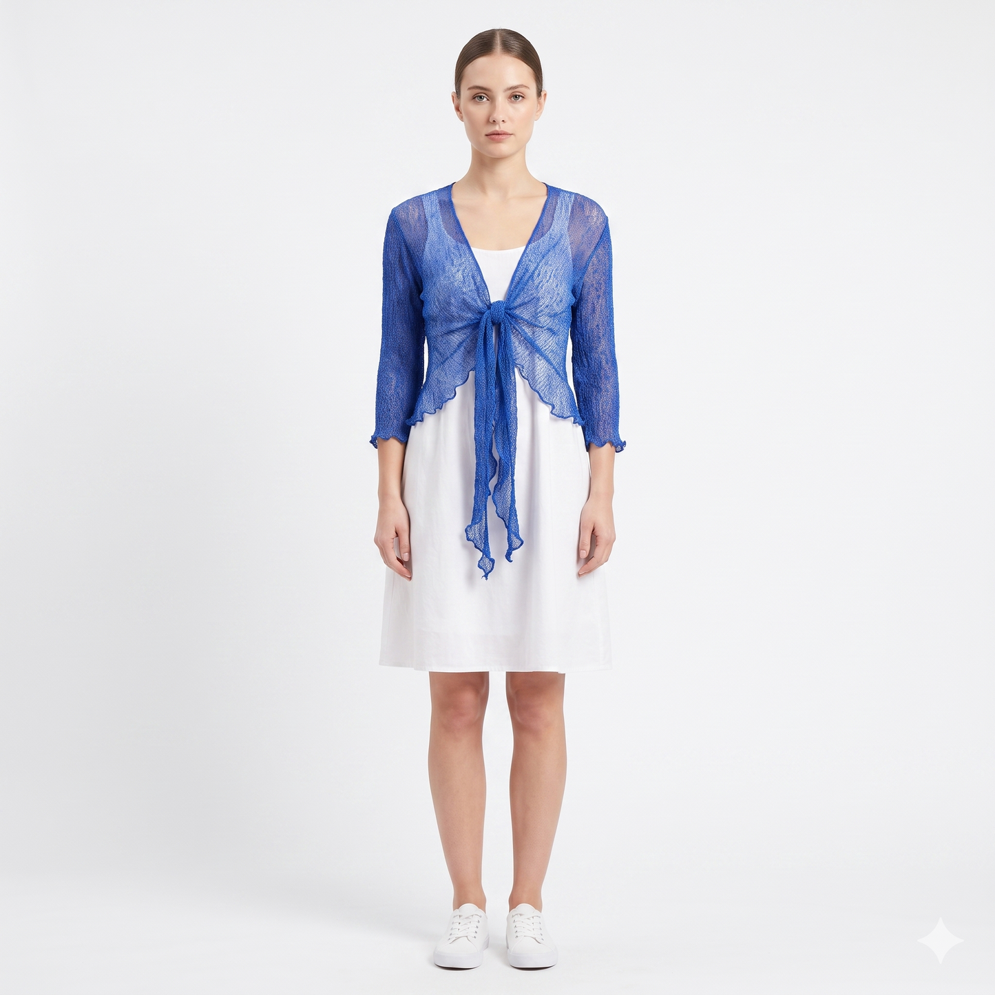 Woman's Boho Knit Shrug Crochet Cardigan Front-Tie One Size Cover-Up