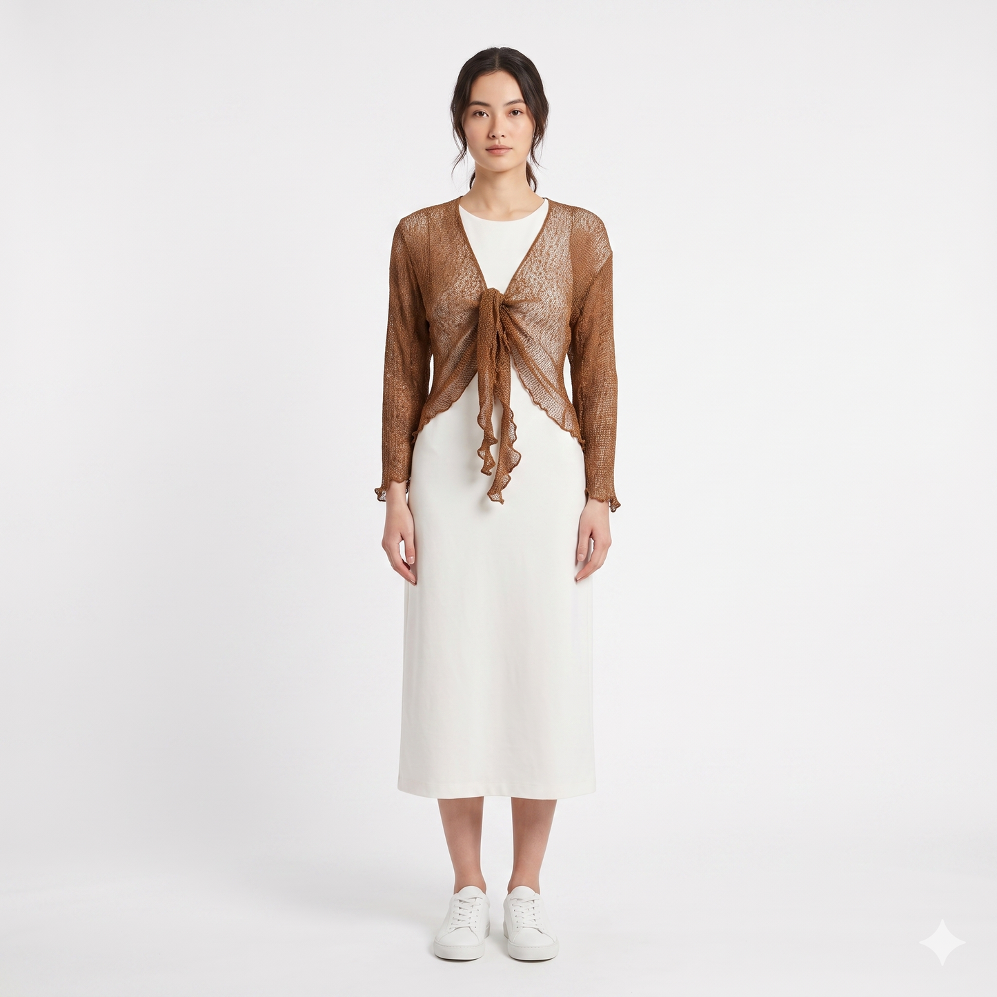 Woman's Boho Knit Shrug Crochet Cardigan Front-Tie One Size Cover-Up