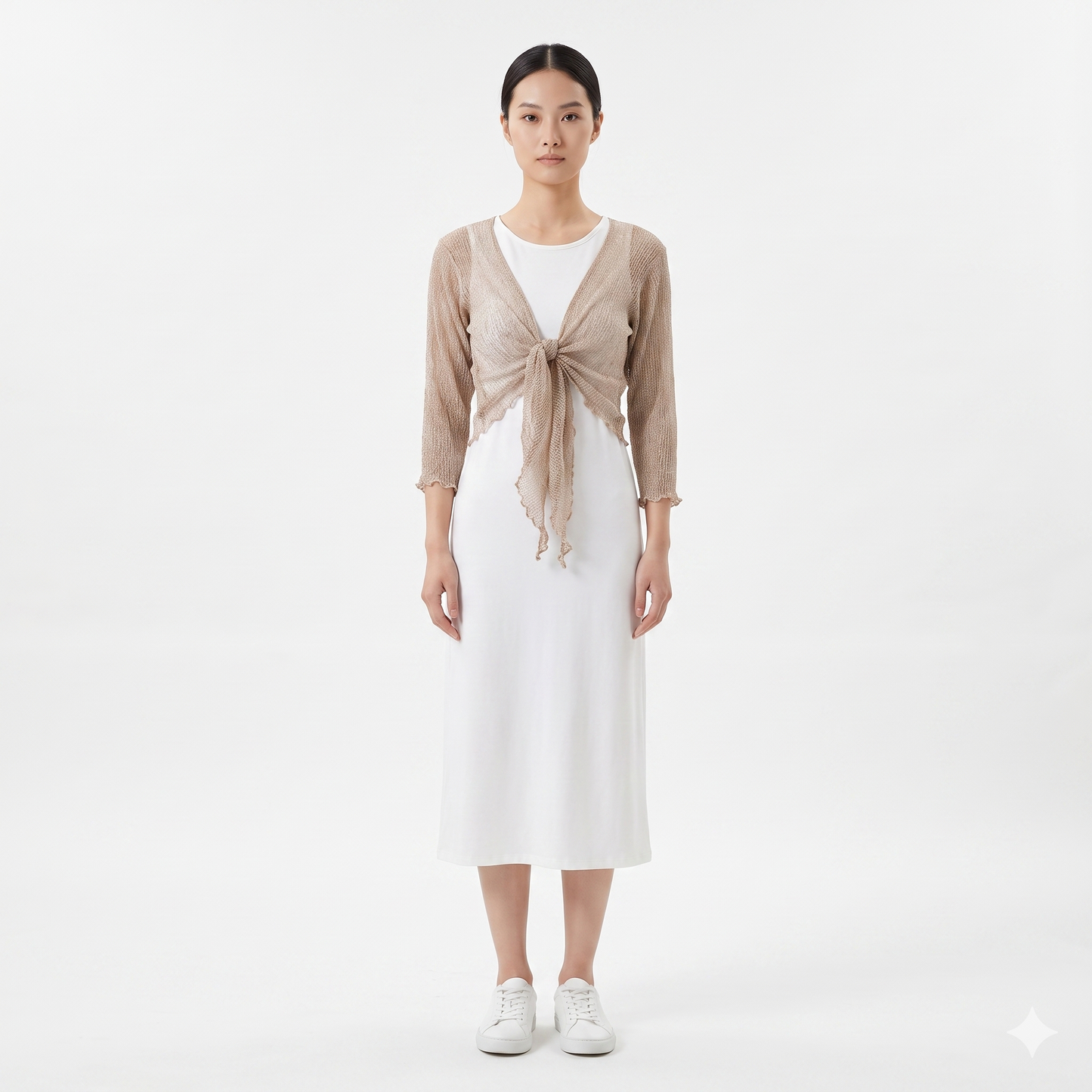 Woman's Boho Knit Shrug Crochet Cardigan Front-Tie One Size Cover-Up