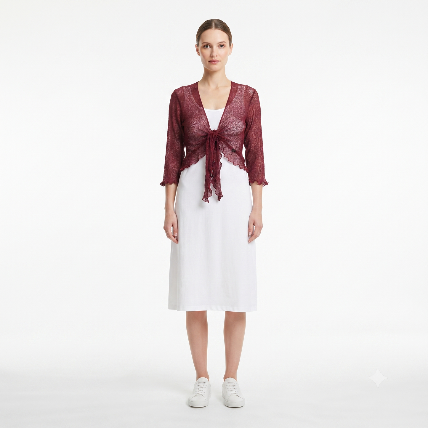 Woman's Boho Knit Shrug Crochet Cardigan Front-Tie One Size Cover-Up