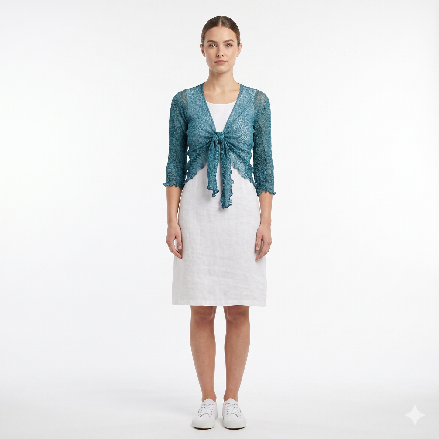 Woman's Boho Knit Shrug Crochet Cardigan Front-Tie One Size Cover-Up
