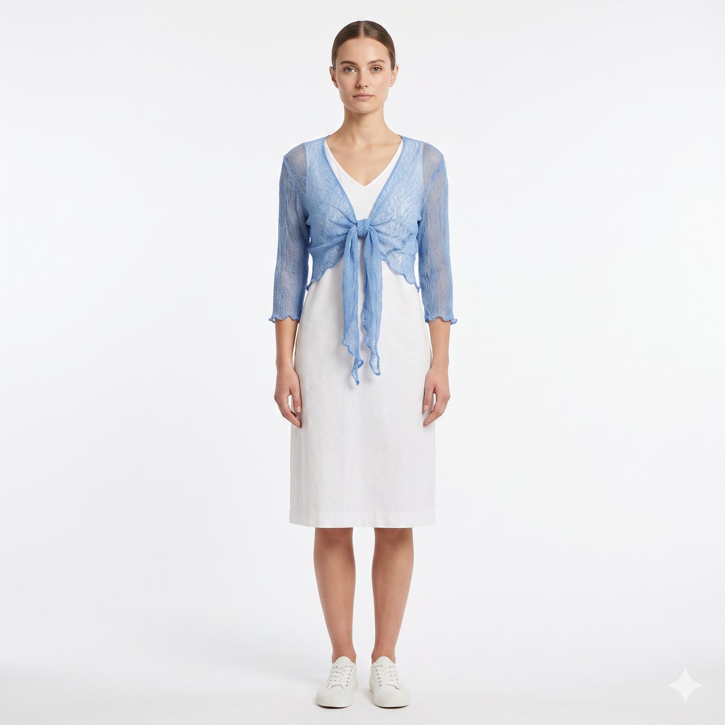 Woman's Boho Knit Shrug Crochet Cardigan Front-Tie One Size Cover-Up