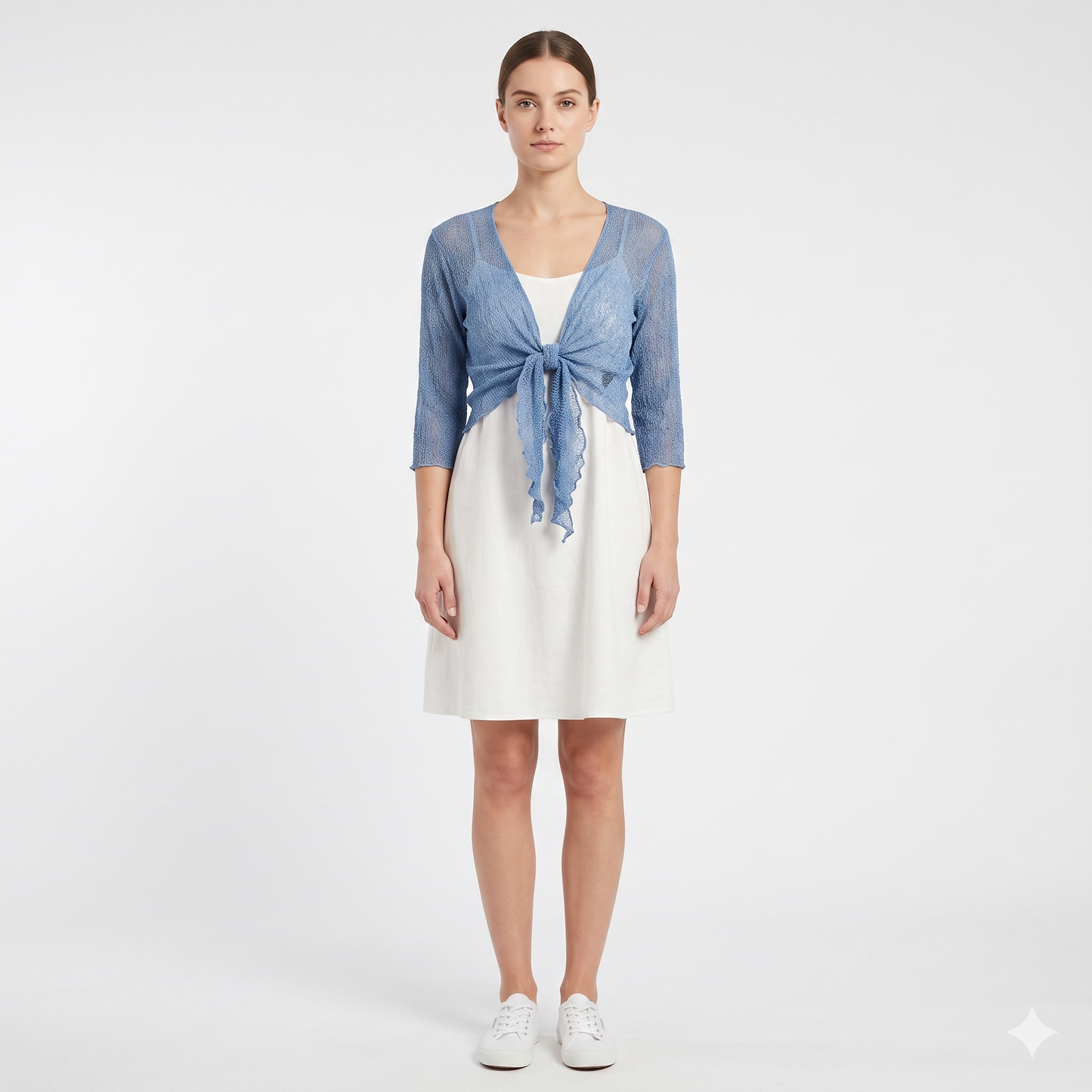 Woman's Boho Knit Shrug Crochet Cardigan Front-Tie One Size Cover-Up