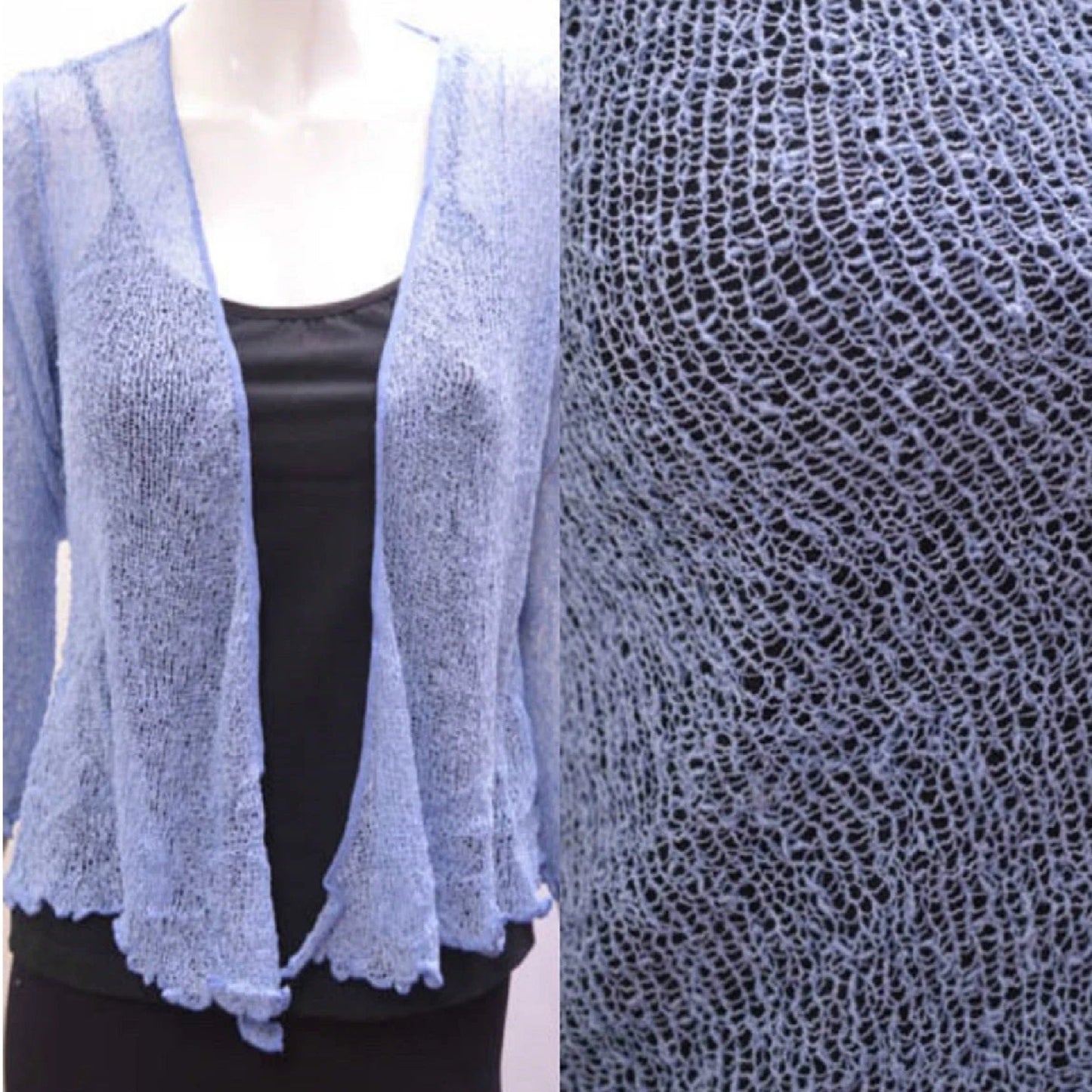 Women's Boho Knit Shrug Chic Crochet style Cardigan onesize Up To 20 Baby Blue