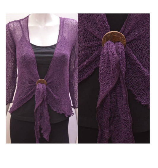 Women's Boho Knit Shrug Chic Crochet style Cardigan onesize Up To 20 Dark Purple