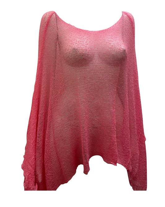 Womens Knit Plus Size Poncho Boho Crochet Shawl Pullover Cover up Free Size 8-26 Dusty Pink