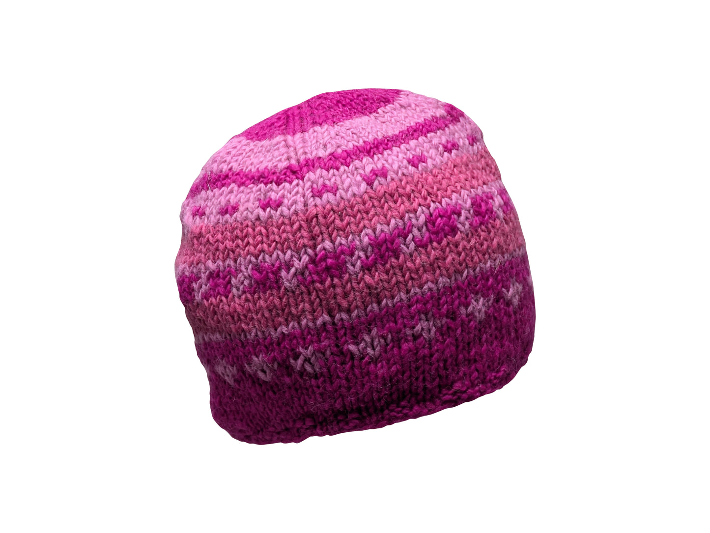 Handmade 100% Wool Beanie Unisex Adults Knit Hat Stripe Warm Fleece Lined boho Winter Cap Pink