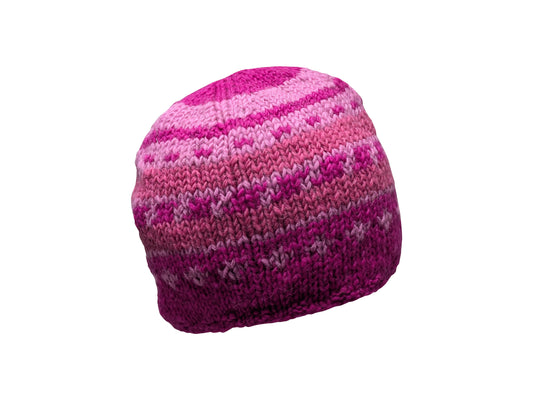 Handmade 100% Wool Beanie Unisex Adults Knit Hat Stripe Warm Fleece Lined boho Winter Cap Pink