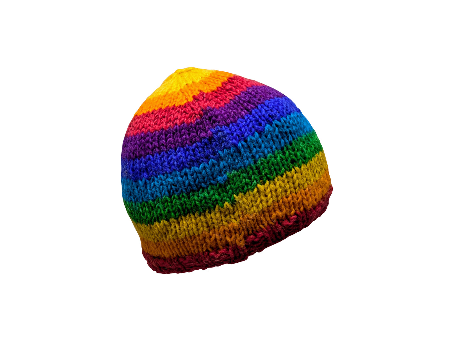 Handmade 100% Wool Beanie Unisex Adults Knit Hat Stripe Warm Fleece Lined boho Winter Cap Rainbow