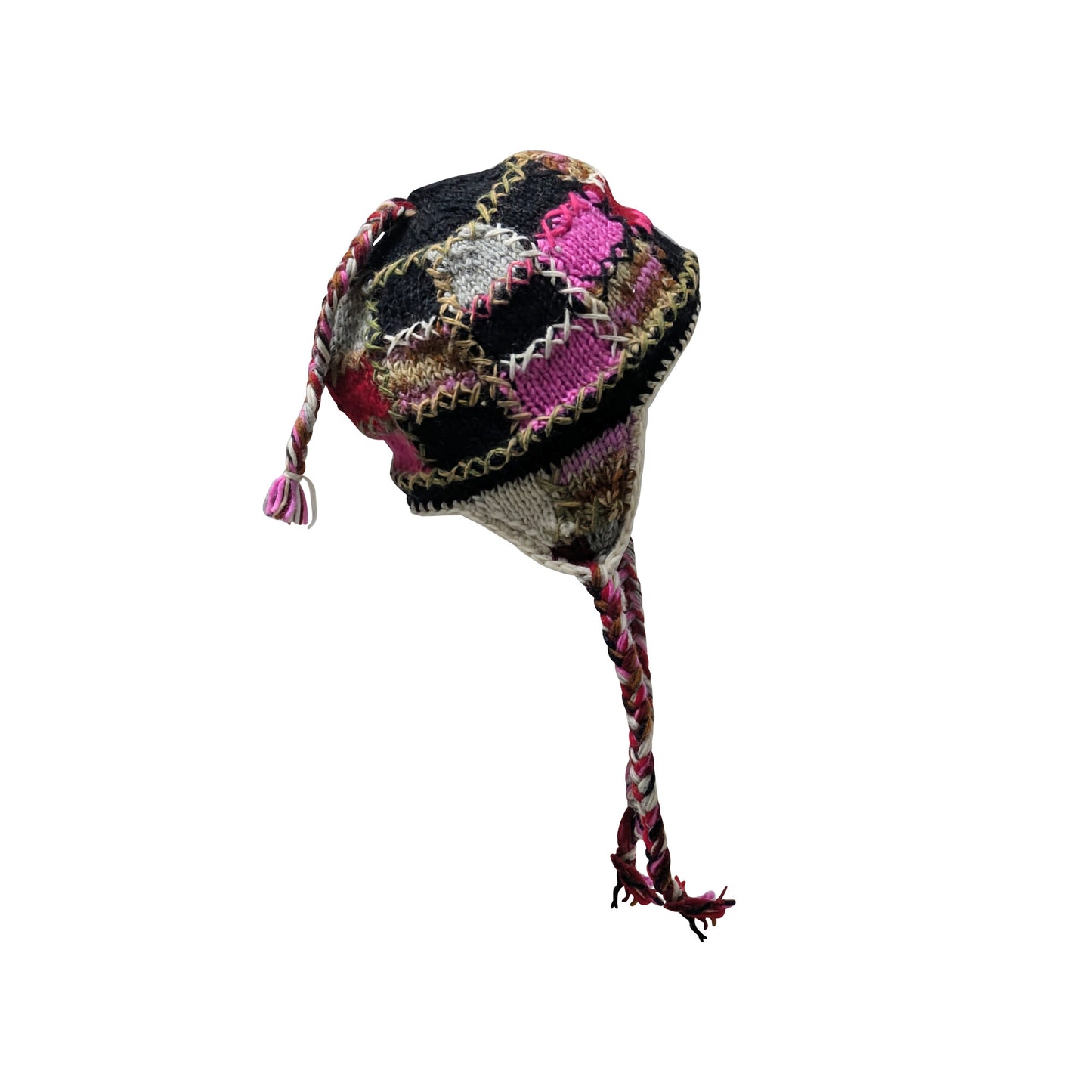 Hand Knit Wool Hat: Unisex Fleece Lined Winter Bobble Tassel - P122